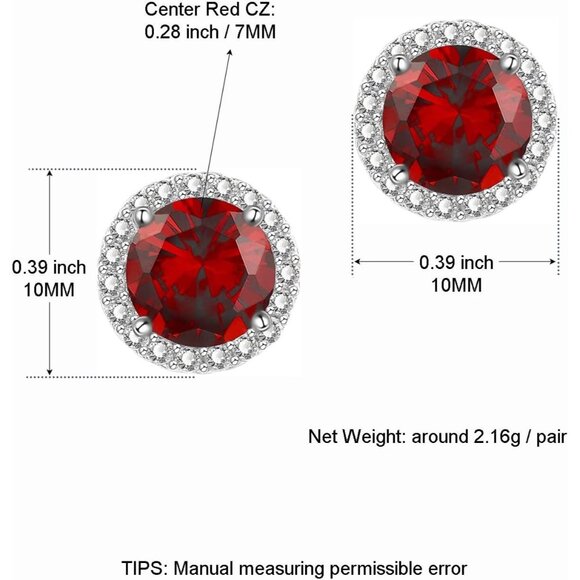 Women's Round Red Birthstone Elegant Mall Dainty Halo Cubic Zirconia Earring - Picture 2 of 6